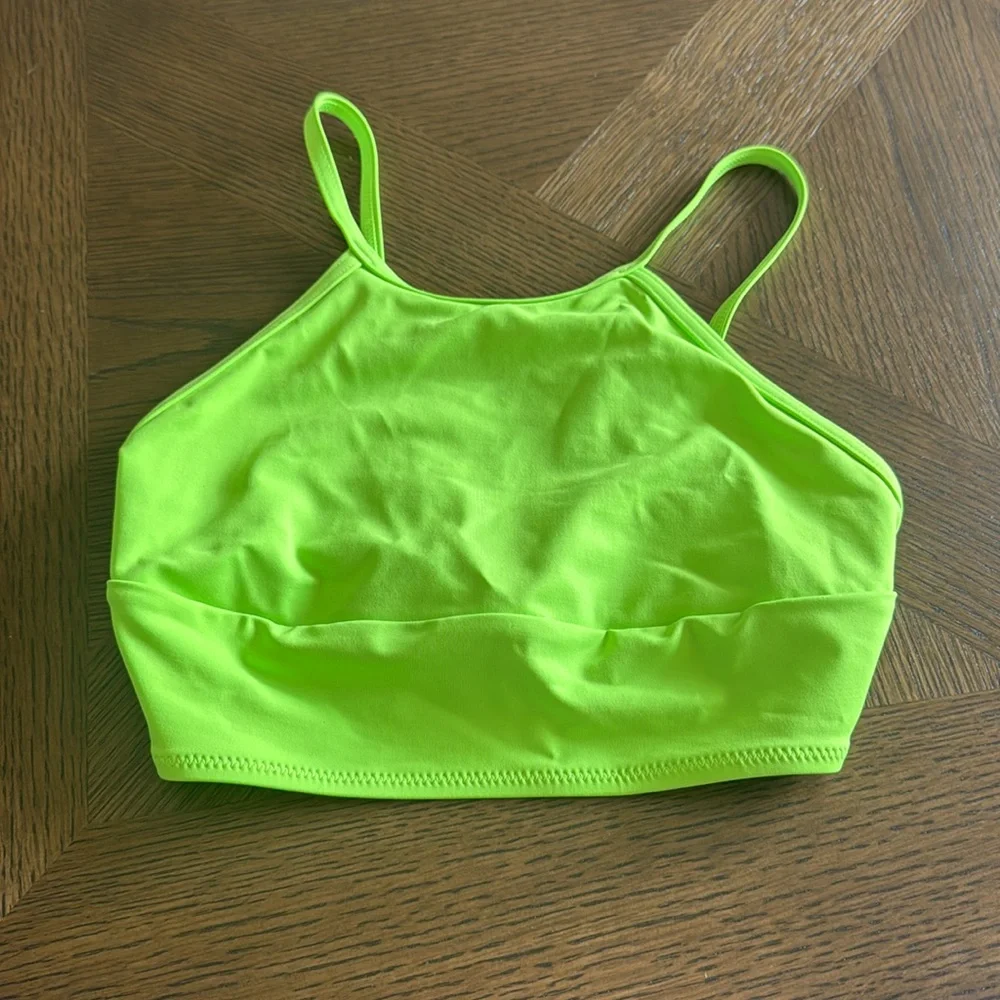 SKIMS Signature Swim High Neck Top - Neon Green, Small, $48